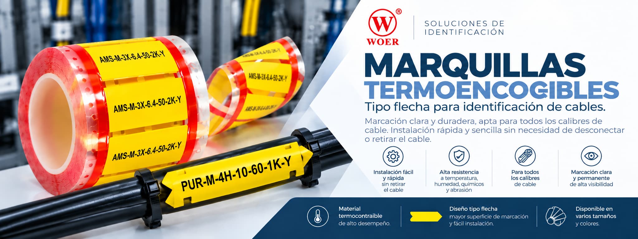 Marquillas termoencogibles y tipo flecha WOER